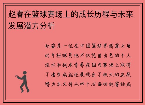 赵睿在篮球赛场上的成长历程与未来发展潜力分析